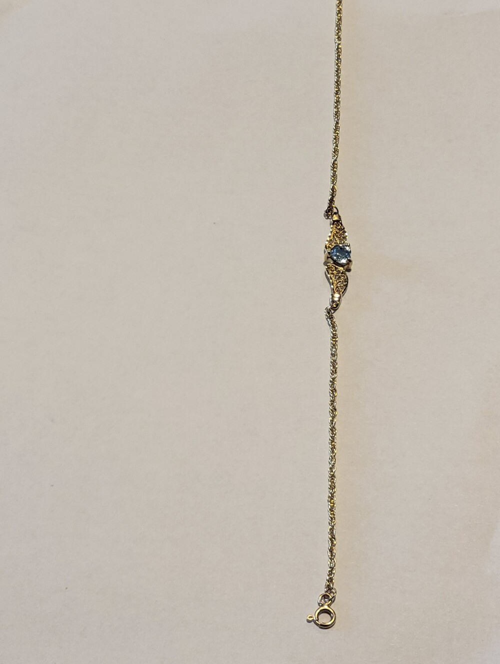 14K Yellow Gold Very Denty Bracelet with Light Blue Heart Stone Pendant,7" Long - Picture 9 of 9